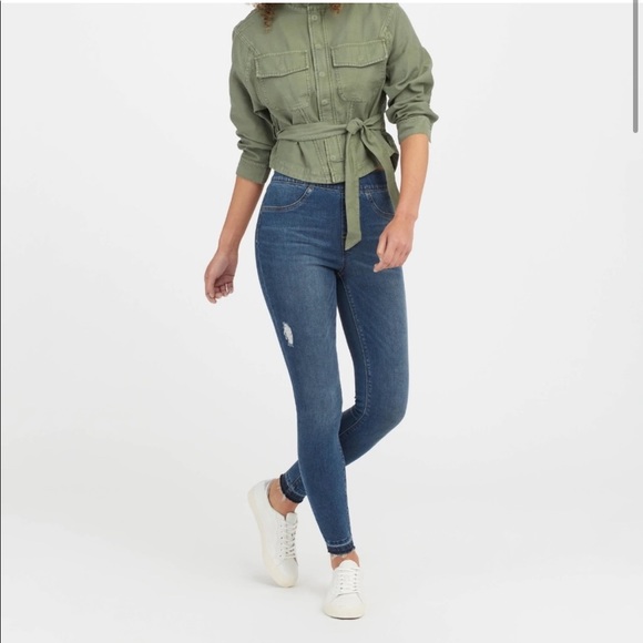 Spanx Distressed High Waist Ankle Denim Leggings - Picture 2 of 7